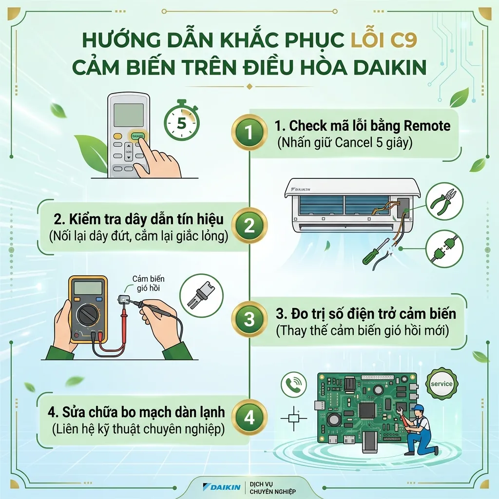 Cách sửa lỗi C9 cảm biến nhiệt độ điều hòa Daikin FTKB25WAVMV
