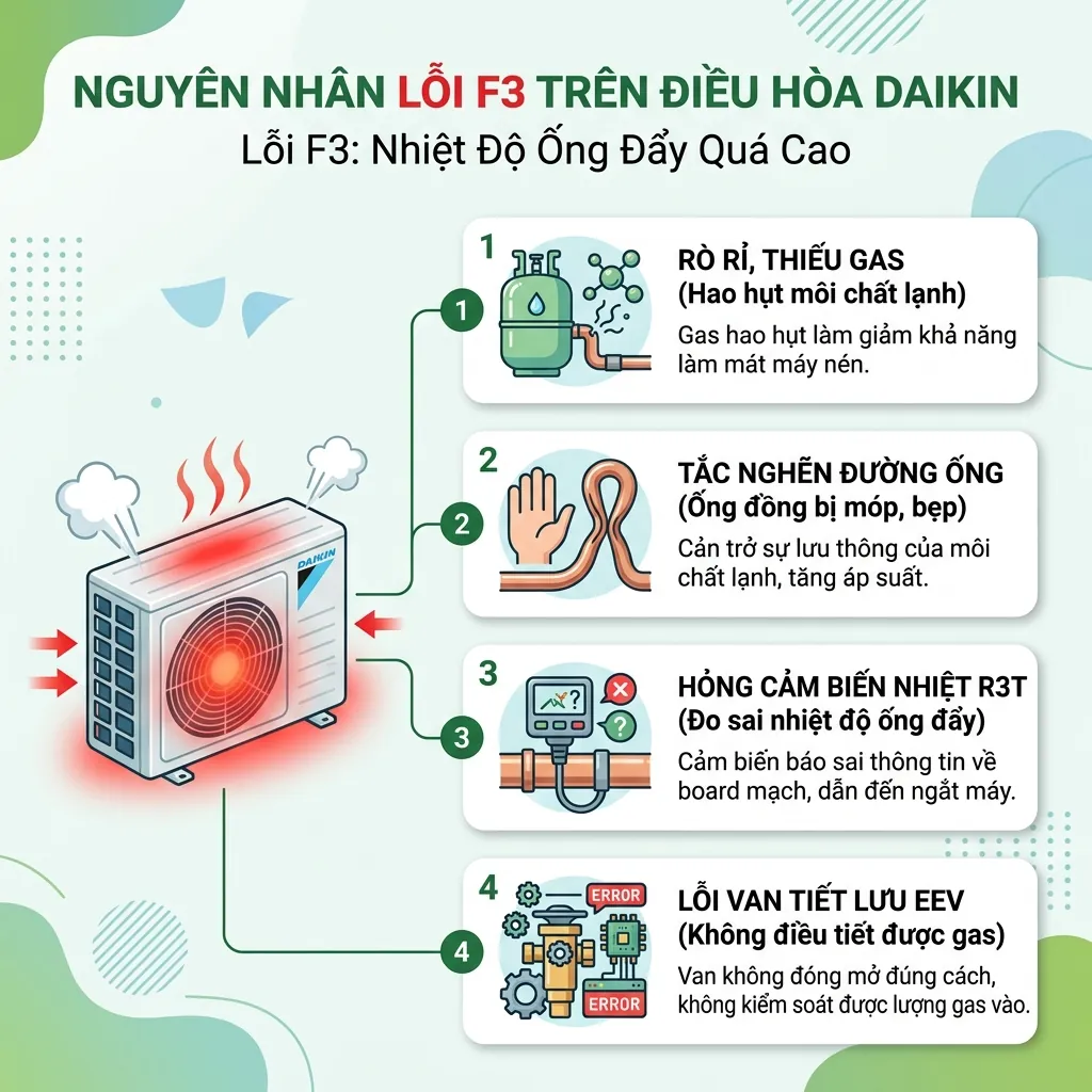 Nguyên nhân gây ra lỗi F3 trên điều hòa Daikin FTKY25WAVMV