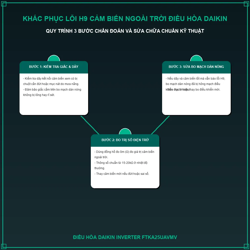 Khắc phục lỗi H9 cảm biến ngoài trời điều hòa Daikin FTKA25UAVMV 1 Khắc phục lỗi H9 cảm biến ngoài trời điều hòa Daikin FTKA25UAVMV