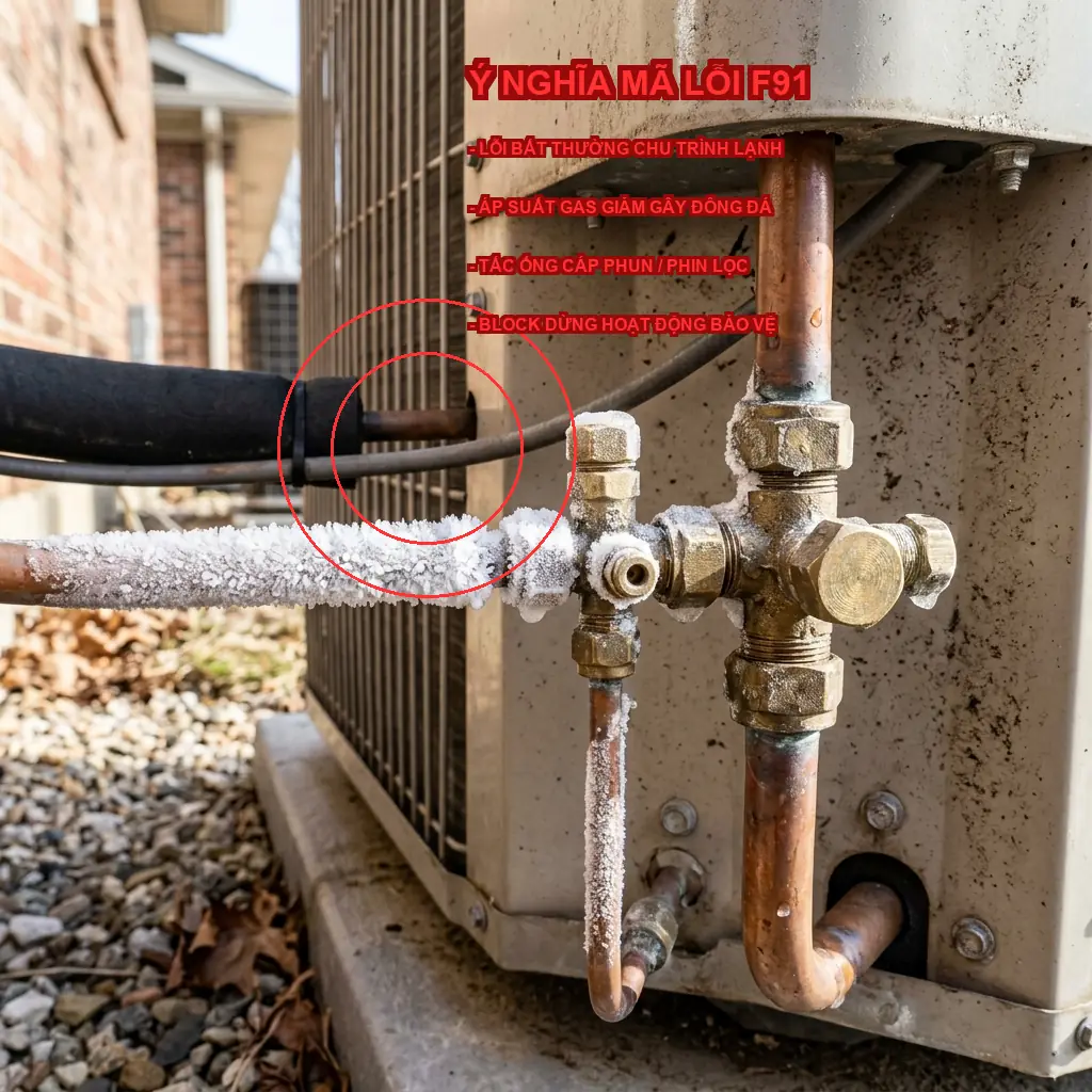Sửa lỗi F91 điều hòa Panasonic N9WKH (Lỗi thiếu gas hoặc tắc cáp) 3 Ý nghĩa mã lỗi F91 và cơ chế hoạt động của chu trình làm lạnh
